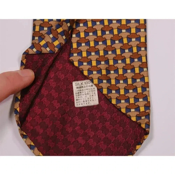 Battistoni Brown/Navy Mustache Print Design Silk Necktie Tie - Picture 7 of 7